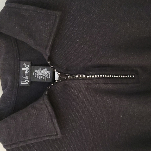 RAFAELLA Black Metallic Collared Pullover Long Sleeve Zipper Sweater - Picture 2 of 5